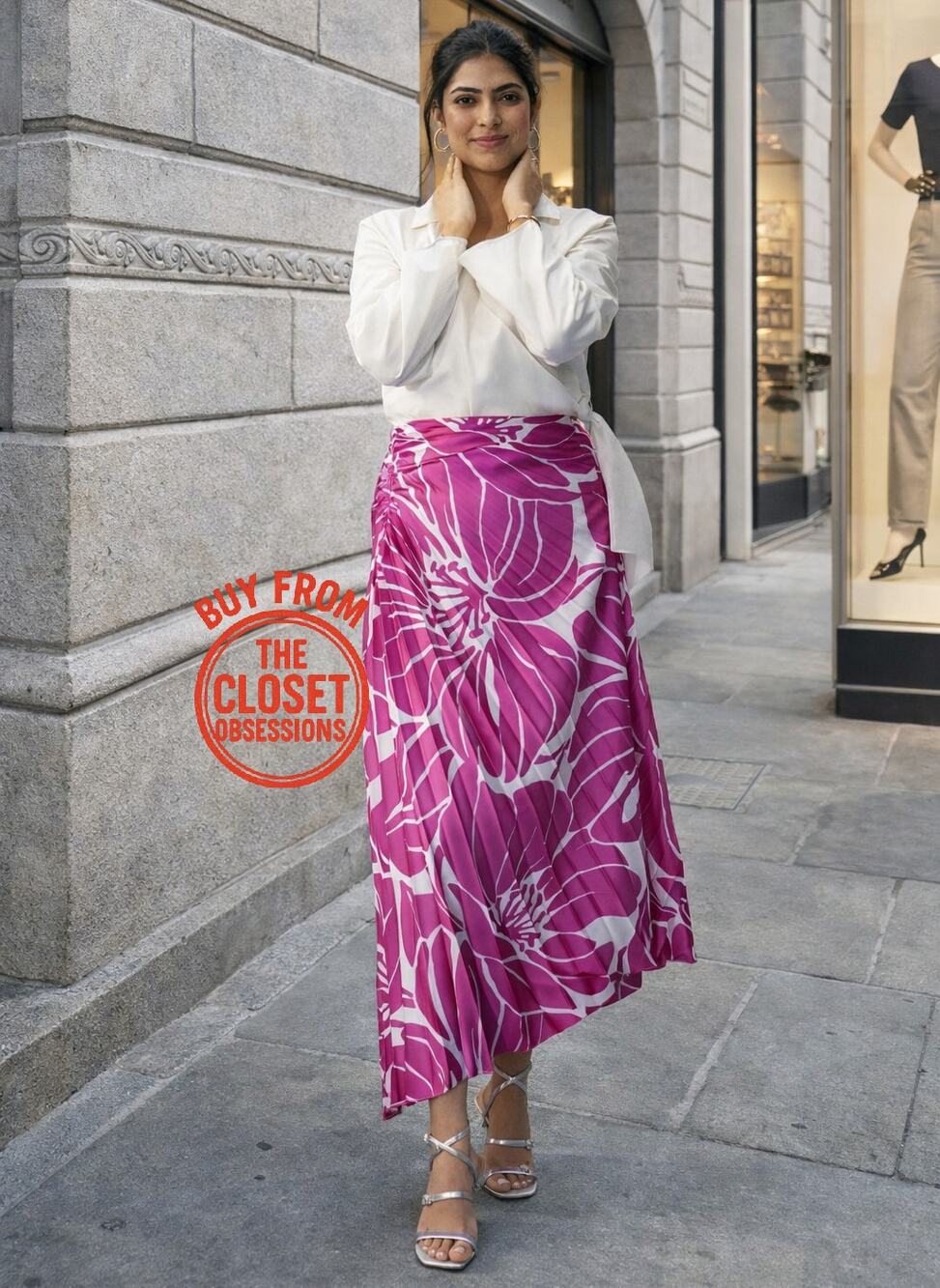 MANGO Pink Floral Satin Midi Skirt NWT Asymmetrical Resort Vacation Skirt Size 6